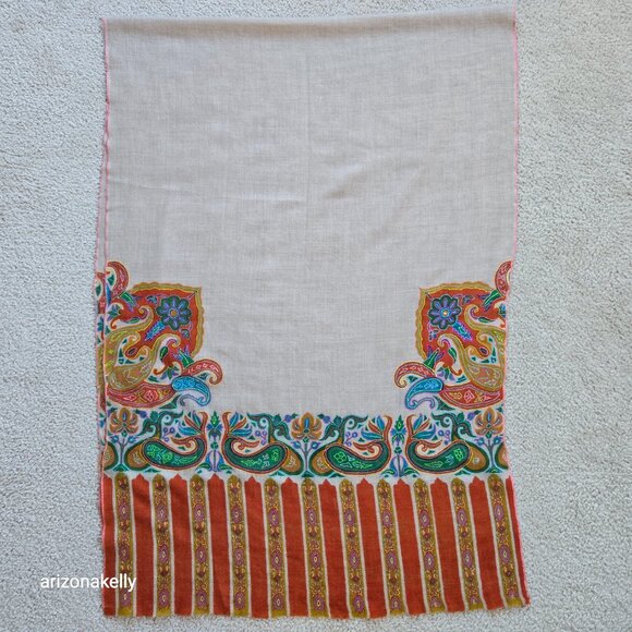 Embroidered Cashmere Scarf Boho Earthy Artisan - Picture 13 of 14